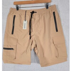 Buffalo David Bitton Tan Cargo Shorts Mens Size L Zip Pockets Drawstring Waist